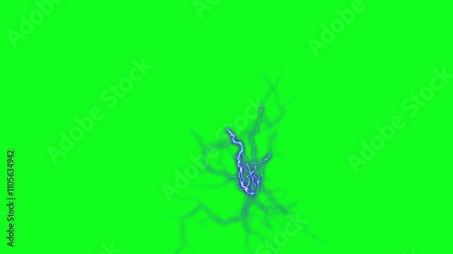 Electric lightning strikes effect on green screen background