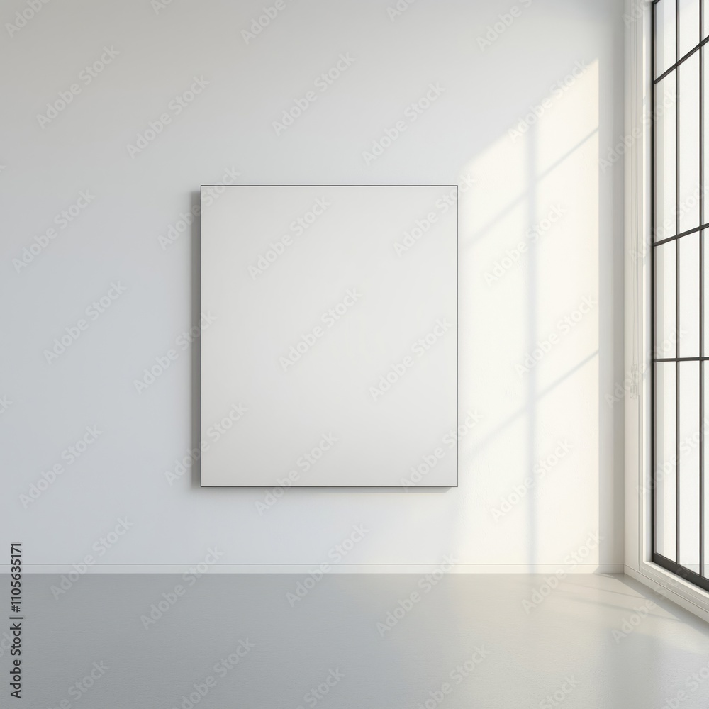 Empty white room blank canvas poster mockup on white wall. Minimalist interior design concept. Natural light casts shadows. Modern, clean aesthetic. Ideal for various art pieces advertisement design. Empty white room blank canvas poster mockup on white wall. Minimalist interior design concept. Natural light casts shadows. Modern, clean aesthetic. Ideal for various art pieces advertisement design.
