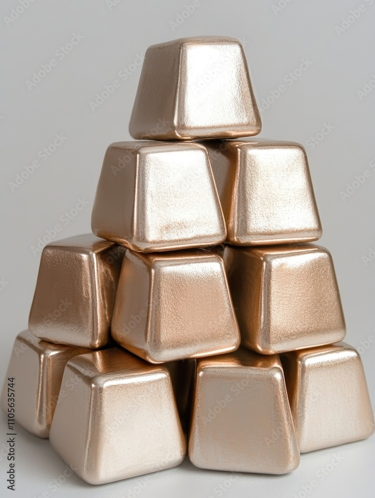 Stacked metallic geometric shapes with a shimmering finish create a visually appealing arrangement, ideal for luxury or wealth-themed projects, product displays, or creative design elements, Stacked metallic geometric shapes with a shimmering finish create a visually appealing arrangement, ideal for luxury or wealth-themed projects, product displays, or creative design elements,