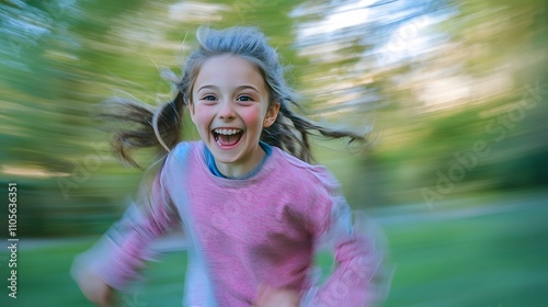 Young girl laughing while playing tag blurred cheerf AI generated illustration photo