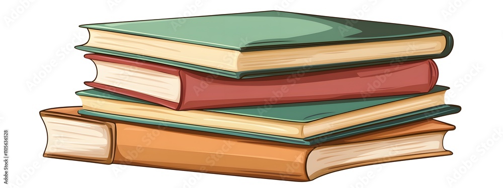 A stack of colorful books with blank pages on a white background, in a flat lay A stack of colorful books with blank pages on a white background, in a flat lay