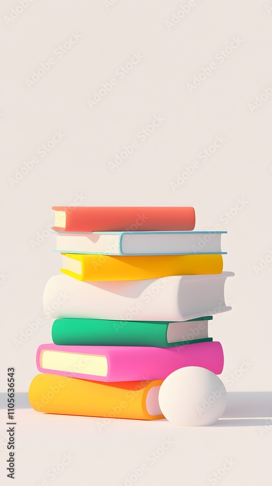 A stack of colorful books with blank pages on a white background, in a flat lay A stack of colorful books with blank pages on a white background, in a flat lay