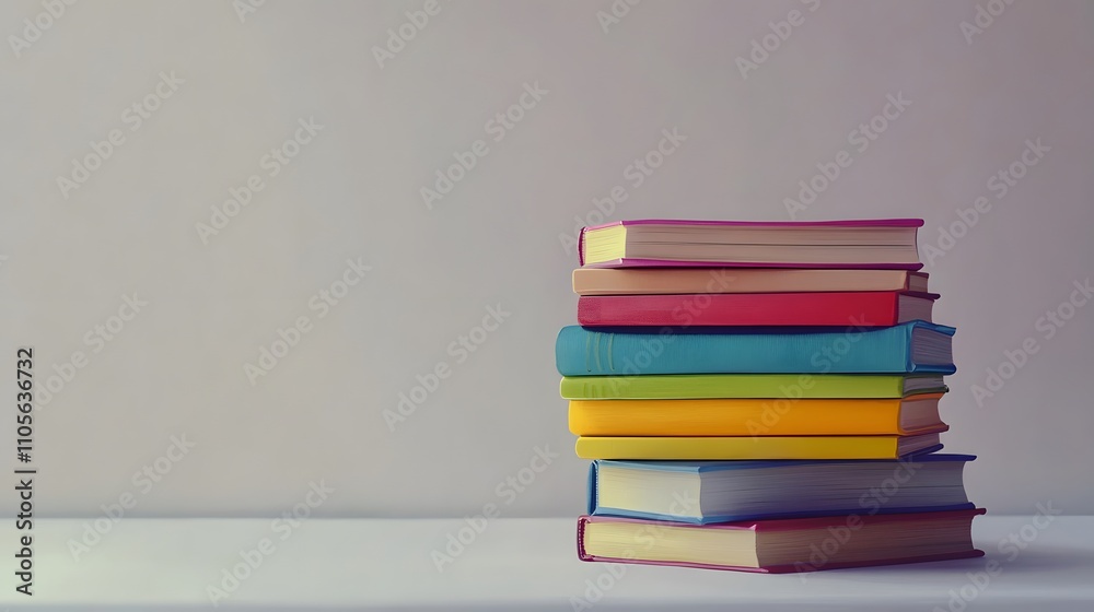 A stack of colorful books with blank pages on a white background, in a flat lay A stack of colorful books with blank pages on a white background, in a flat lay