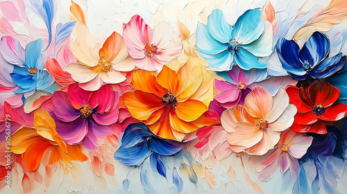 Colorful flowers oil painting style creative art background