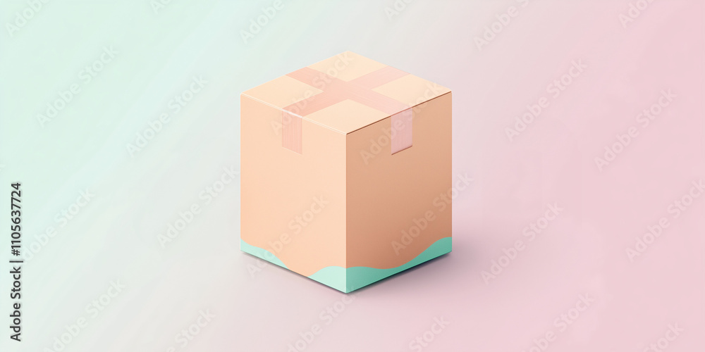 Fototapeta premium shipping box icon with soft pastel accents like light lavender, mint green, and peach. 
