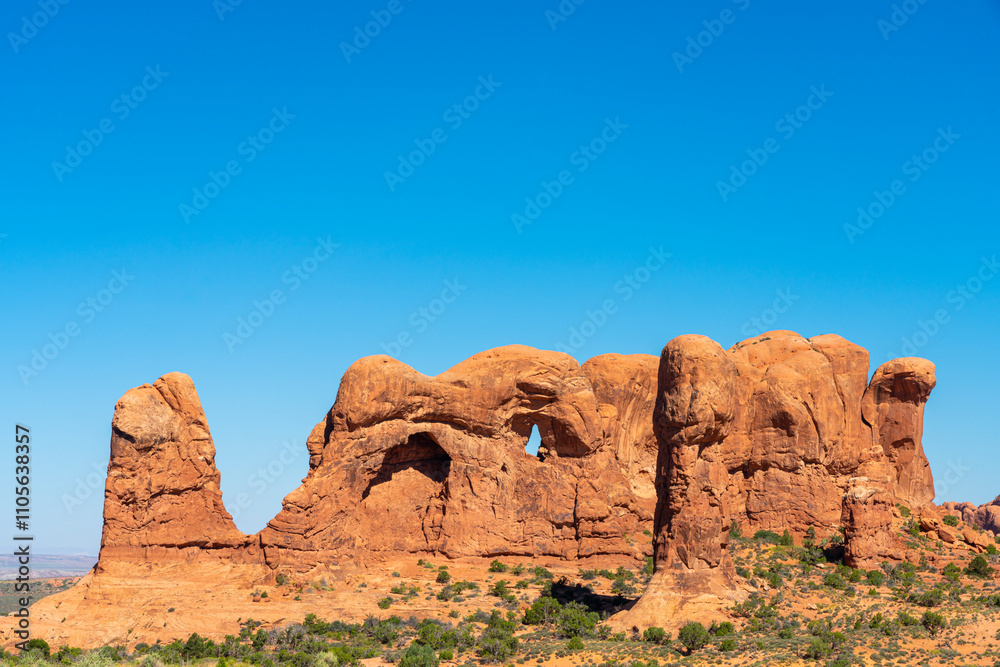 Rock formations near Double Arch in the Windows Section, Arches National Park, Moab, Utah, United States of America, North America Rock formations near Double Arch in the Windows Section, Arches National Park, Moab, Utah, United States of America, North America