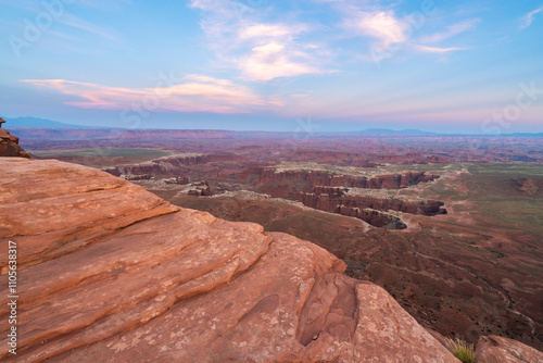 Dramatic canyon terrain at Grand View Point at dusk, Canyonlands National Park, Utah, United States of America, North America photo