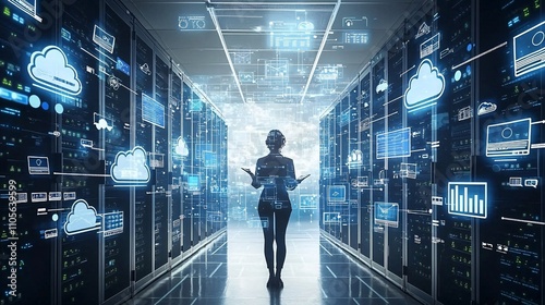 A digital ecosystem of scalable cloud services optimizing business operations Stock Photo with side copy space