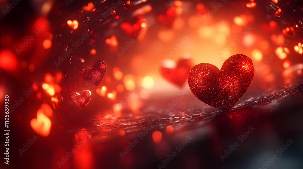 Red Glitter Hearts 3D Abstract Background Red Glitter Hearts 3D Abstract Background
