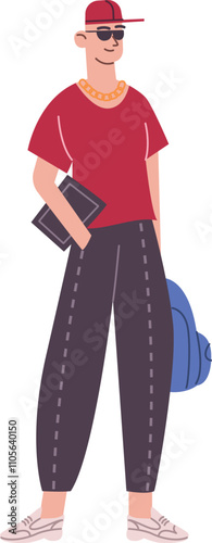 Young man with backpack. Hipster or student color character