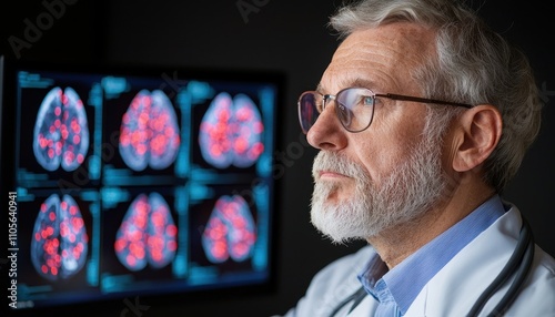 Medical Professional Analyzing Lung Scans with Digital Technology