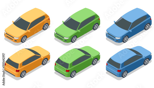 Isometric Hatchback car template for branding and advertising. Car vector template on white background. Hatchback isolated.