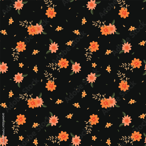 Abstract flat hand draw floral pattern background.