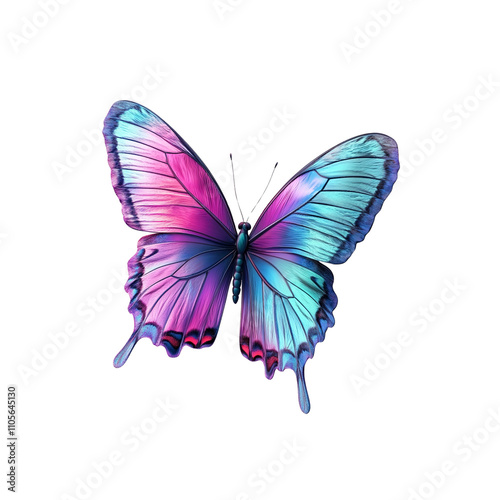 Vibrant Purple and Teal Butterfly on White Background