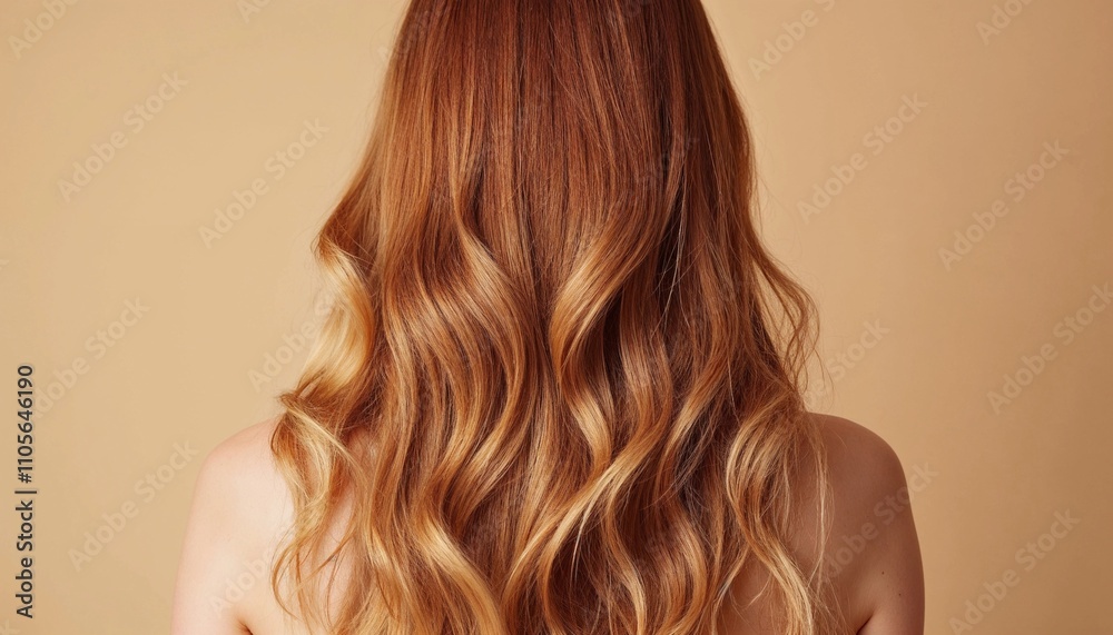 Fototapeta premium Long Red Hair With Wavy Texture Against Neutral Background