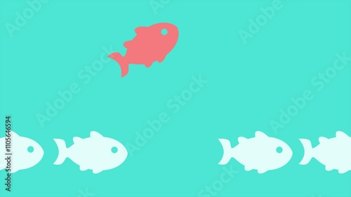 Creative solution concept. Fish on a blue background. Abstract animation