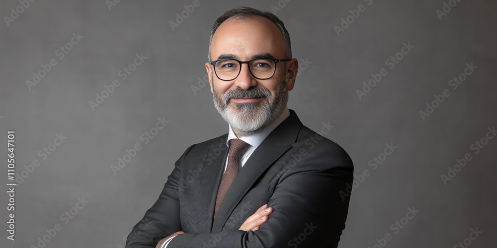 Confident and charismatic middle-aged professional showcasing expertise, ideal for business presentations, corporate profiles, executive branding, and leadership marketing visuals. Confident and charismatic middle-aged professional showcasing expertise, ideal for business presentations, corporate profiles, executive branding, and leadership marketing visuals.