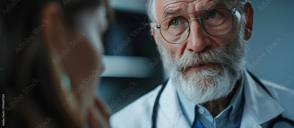 The photo shows a senior male doctor wearing glasses and a white coat looking at the camera with a serious expression. The photo shows a senior male doctor wearing glasses and a white coat looking at the camera with a serious expression.