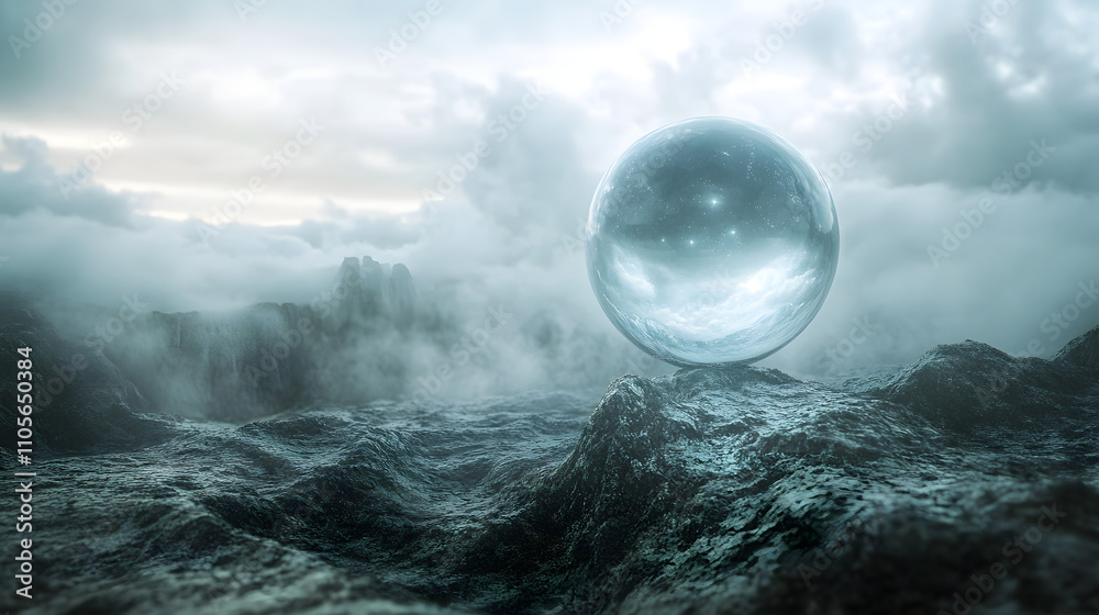 Embodying Precarity: A Shimmering Glass Sphere Gazing Over the Edge of Existence