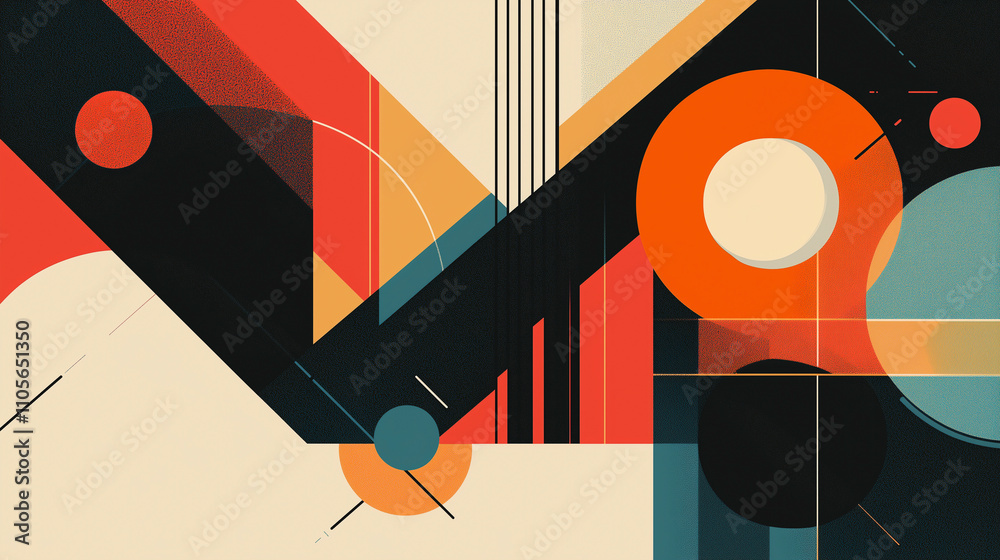 Obraz premium Modernist Retro-Inspired Style Colorful Geometric Pattern Background.