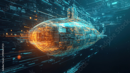 Futuristic Submarine in Underwater Scene