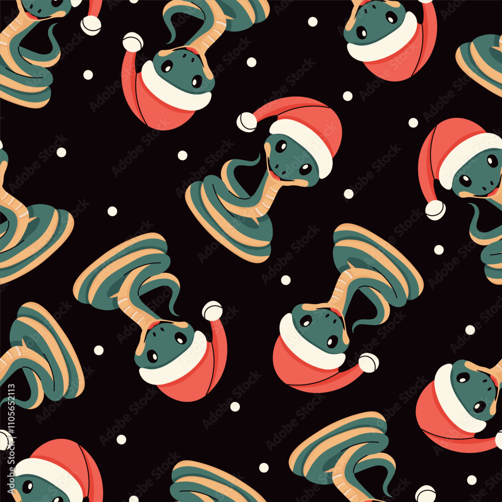 seamless pattern with snakes in santa claus hats seamless pattern with snakes in santa claus hats