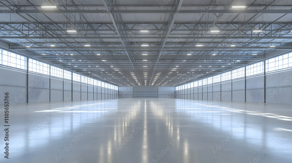 Vast Industrial Warehouse Interior with Bright Lighting Vast Industrial Warehouse Interior with Bright Lighting