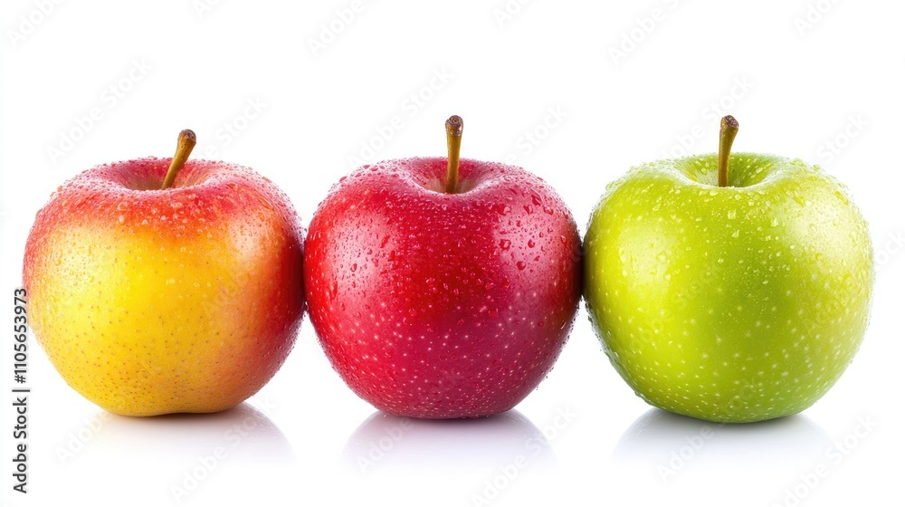 Colorful apples, red green and yellow fruit, isolated on white background, clipping path, full depth of field. Colorful apples, red green and yellow fruit, isolated on white background, clipping path, full depth of field.