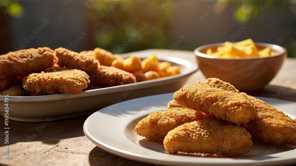 a_plate_of_crispy_golden_chicken_strips a_plate_of_crispy_golden_chicken_strips