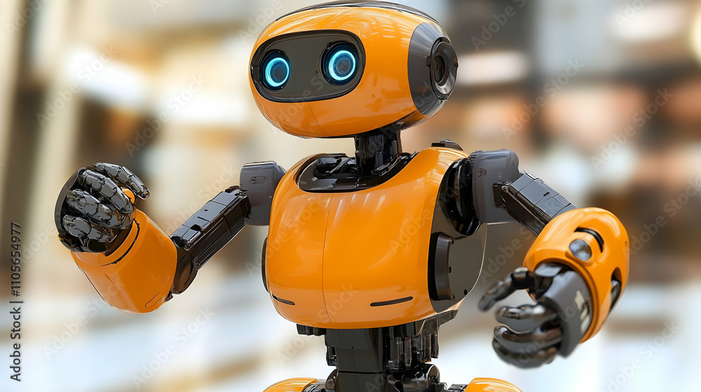 Orange Robot Posing, Futuristic Design, Digital Art Orange Robot Posing, Futuristic Design, Digital Art