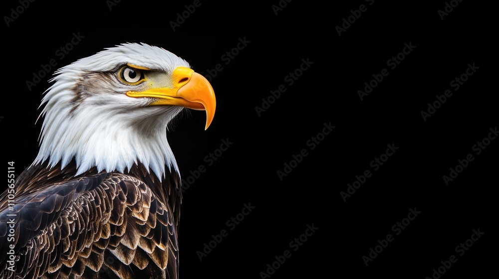 Majestic Bald Eagle with Striking Features and Detailed Plumage Against a Solid Black Background Showcasing Nature's Incredible Wildlife and Beauty Majestic Bald Eagle with Striking Features and Detailed Plumage Against a Solid Black Background Showcasing Nature's Incredible Wildlife and Beauty