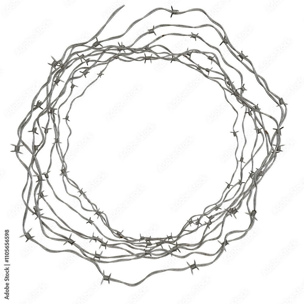 Circular Barbed Wire Illustration: An illustration of a circular barbed wire, isolated on a transparent background.