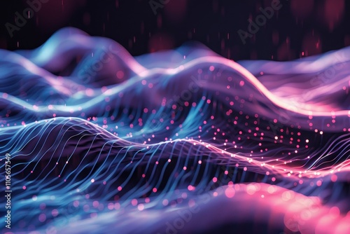 Digital abstract background, used for technological processes, neural networks, digital data storage, education, the basics of artificial intelligence. Cybernetic or technological wave banner.