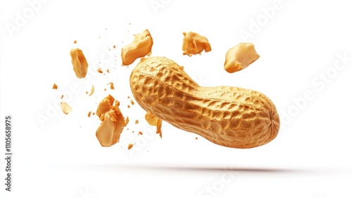 Wallpaper Mural Falling peanut isolated on white background, clipping path, full depth of field. Torontodigital.ca