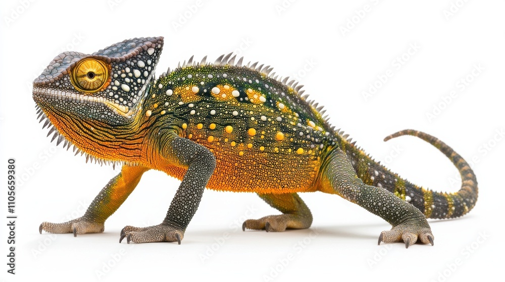 Captivating Chameleon Lizard with Vibrant Patterns and Textures in Tropical Environment Captivating Chameleon Lizard with Vibrant Patterns and Textures in Tropical Environment