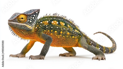 Captivating Chameleon Lizard with Vibrant Patterns and Textures in Tropical Environment