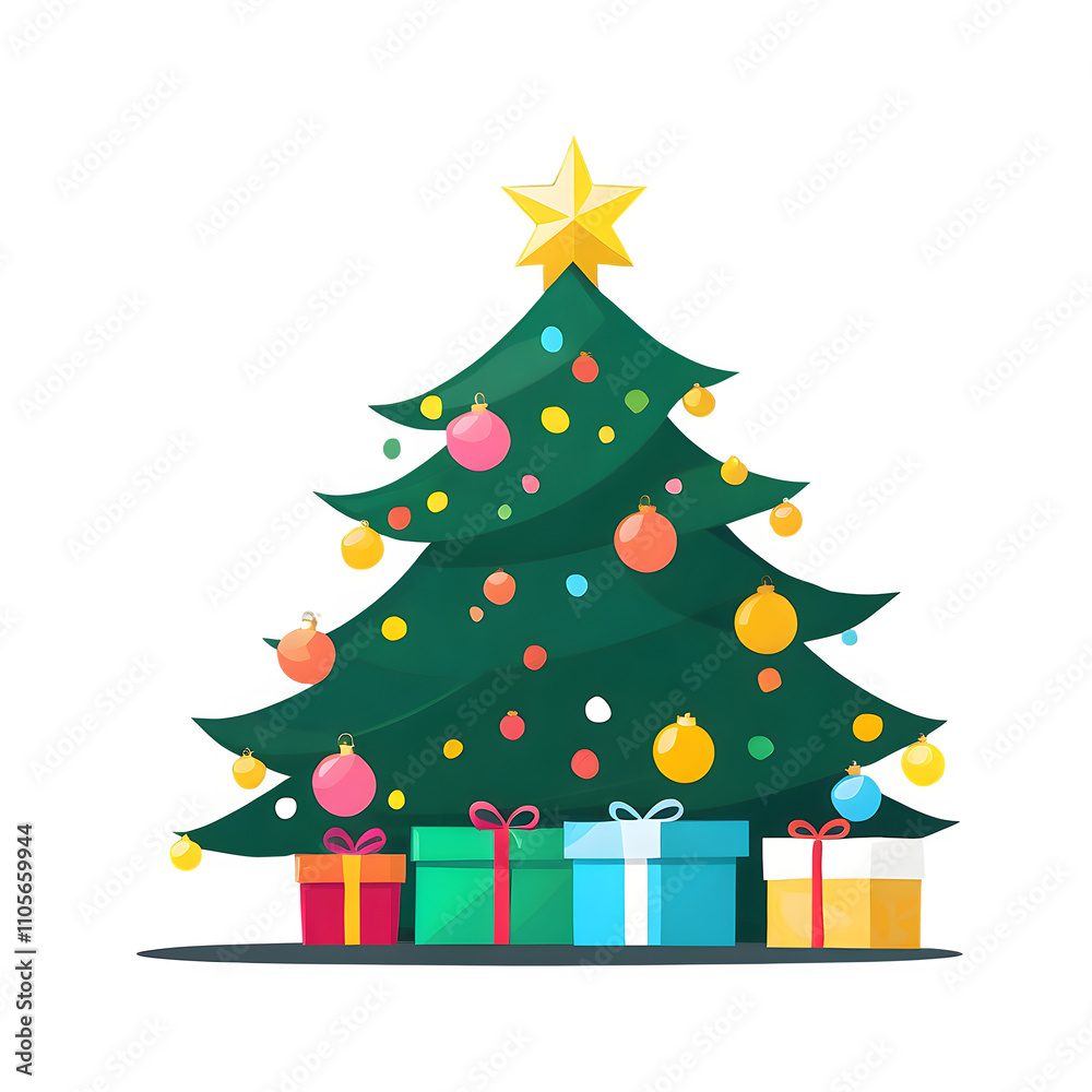 Decorated Christmas Tree with Gifts and Glowing Star Decorated Christmas Tree with Gifts and Glowing Star