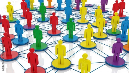 Colorful Human Figures Connected in a Network