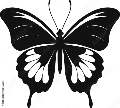 Flying Butterfly Silhouettes Set Vector