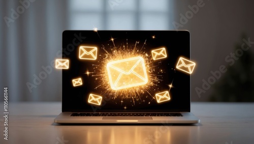 Email Icons Emerging from Laptop Display
