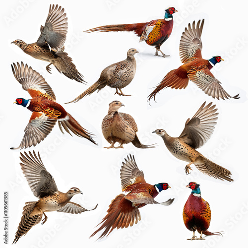 collection, faisan, mouvement, mal, femelle, oiseau, volant, animal, aigle, ailes, oiseau, nature, faune, vol, silhouette, isolé, mouche, blanc, ailes, ciel, vecteur, faucon, bec, goéland, colombe, il