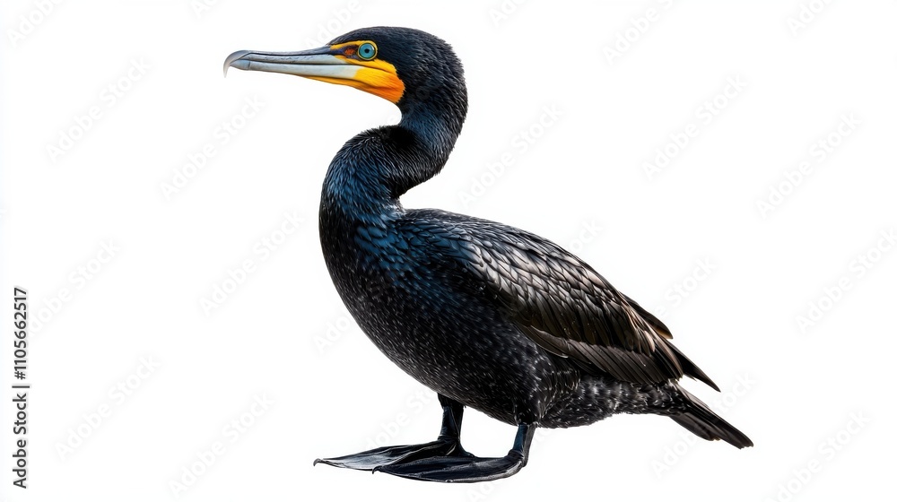 Striking Black and White Aquatic Seabird Swimming on Calm Water Surface Striking Black and White Aquatic Seabird Swimming on Calm Water Surface