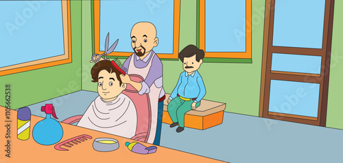 Barber Shop Man Getting Haircut Hair Salon Hairdresser Cutting Hair