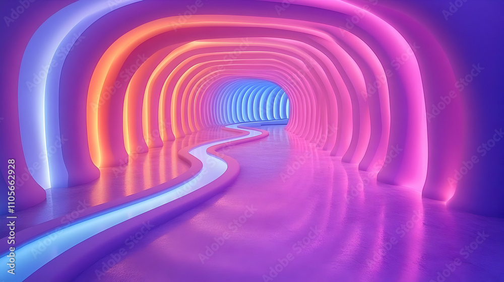 Abstract 3D Tunnel Background with Neon Lights Abstract 3D Tunnel Background with Neon Lights