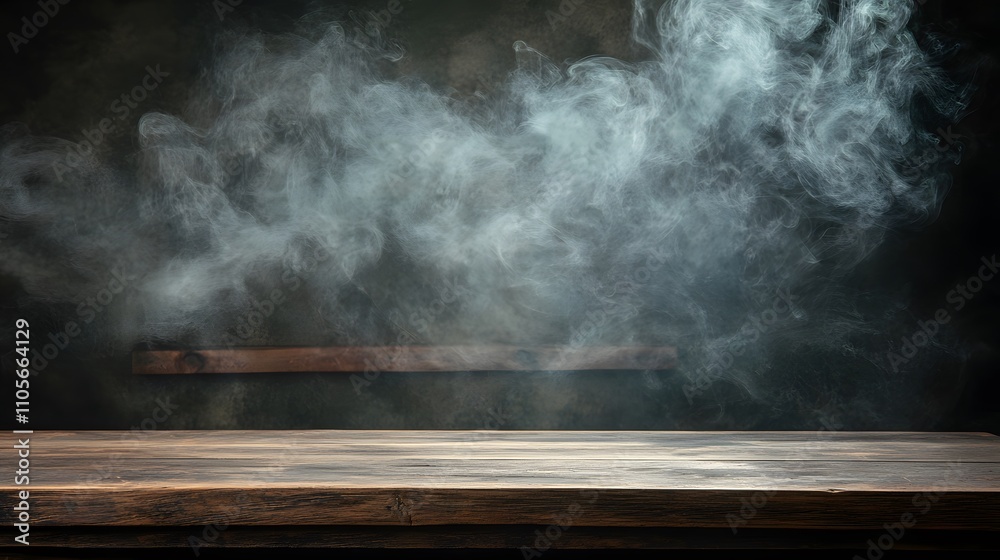 Rustic Wooden Tabletop With Smoky Background Rustic Wooden Tabletop With Smoky Background