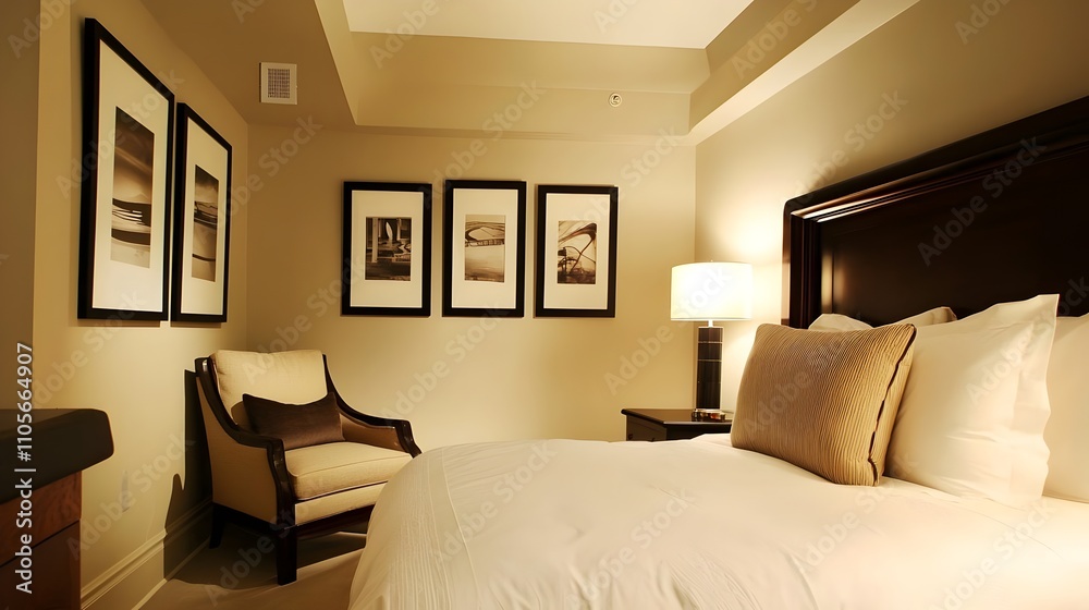 Cozy contemporary bedroom with elegant wood accents and soothing decor