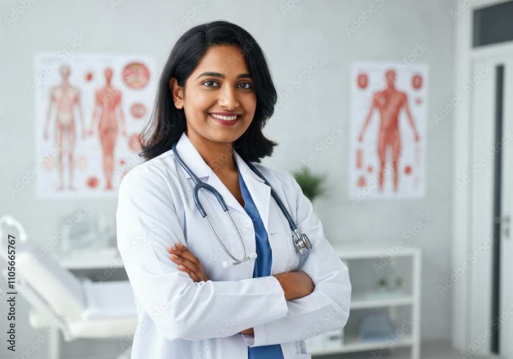 Confident female asian young doctor in medical office with stethoscope Confident female asian young doctor in medical office with stethoscope
