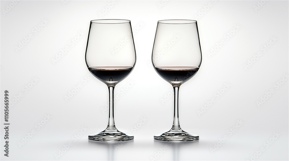 Two red wine glasses were isolated on a white background. Generative AI. Two red wine glasses were isolated on a white background. Generative AI.