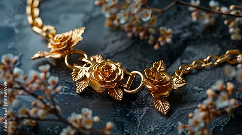 Exquisite golden rose padlock chain with a beautiful floral theme