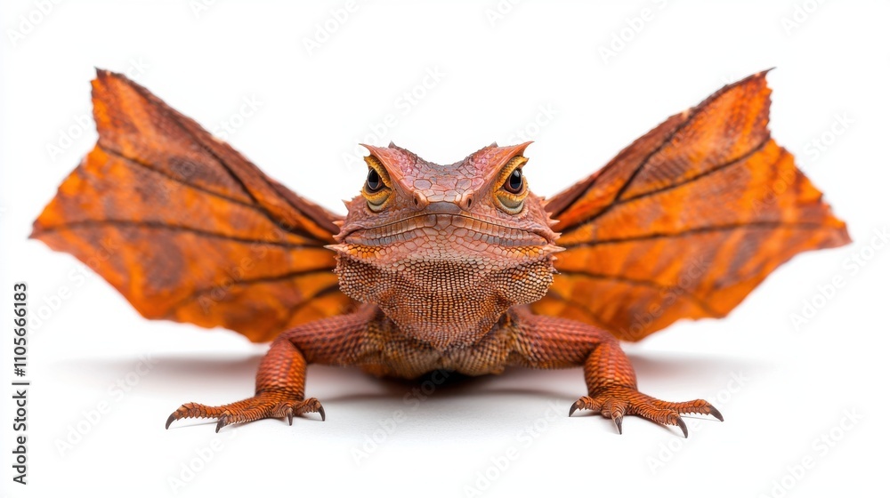 Naklejka premium Fearsome Orange Winged Dragon Like Lizard Creature in Studio Close Up